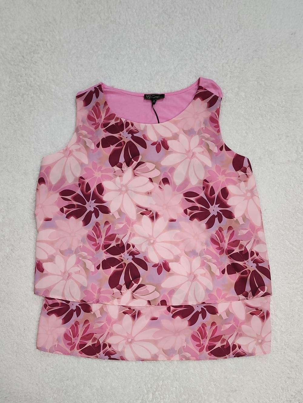 DG2 By Diane Gilman Pink Sleeveless Floral Tierred Blouse New With Tags